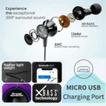 XYBEL Bluetooth Wireless Neckband, In-the-ear Bluetooth Headset with Upto 30h Talktime - Black - Image 4